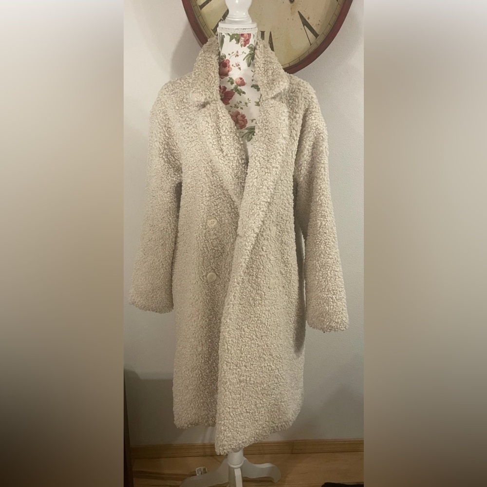 Spiritual Gangster Faux Sherling Sherpa Jacket Coat Create Peace - M/L - Stone - Picture 2 of 7